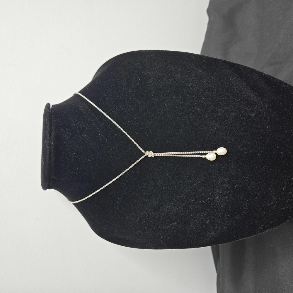 Sterling Silver Lariat Fresh Water Pearl Drop Popcorn Chain Necklace